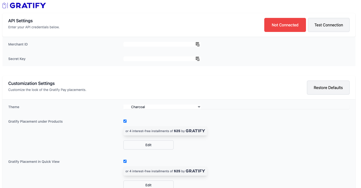 BigCommerce Settings Page